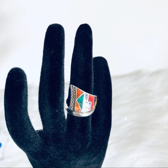 SILVER GEOMETRIC RING 7-7.5 ADJUSTABLR - Picture 2 of 7